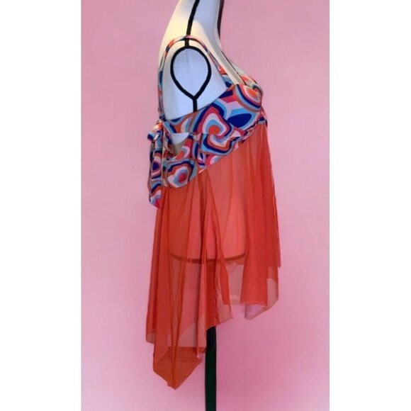 Womens Tankani Swimwear One Piece Size 18 Built In Underwire Bra Multicolor - Picture 10 of 15